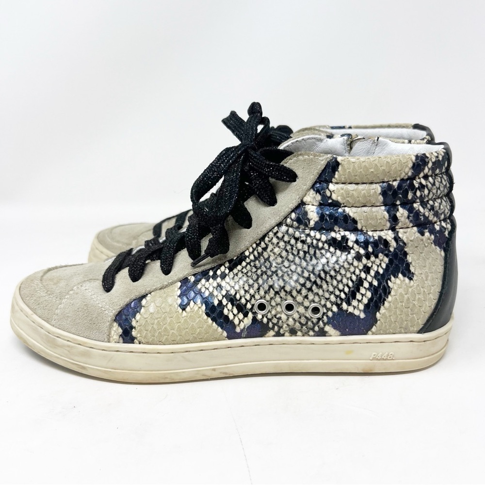 P448 WHIPY PYTHON TAUPE BLACK SNAKESKIN SKATE HIGH TOP SNEAKERS WOMENS SZ 7